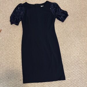 DKNY Navy Mini Dress with Sequin Sleeves